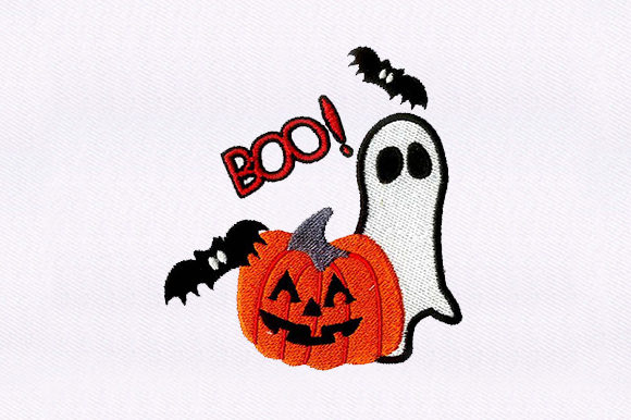 Charming Jack O Ghost and Bats Embroidery