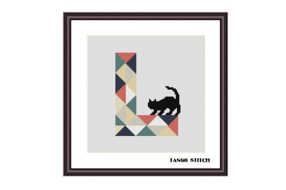 Charming Letter L and Curious Cat Cross Stitch