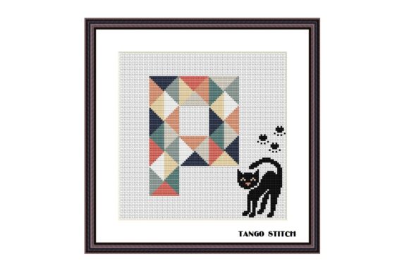 Charming Letter P Cute Black Cat Cross Stitch