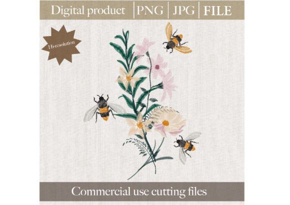 Embroidery Graphic Flower and Bees Png Review