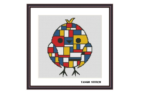 Mondrian Chicken: A Playful Embroidery Design