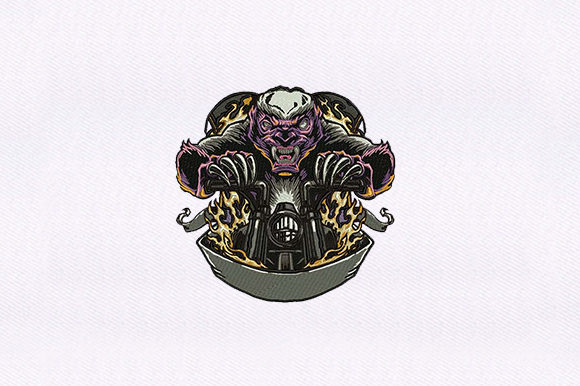 Monster Riding Chopper: A Spooky and Stylish Embroidery