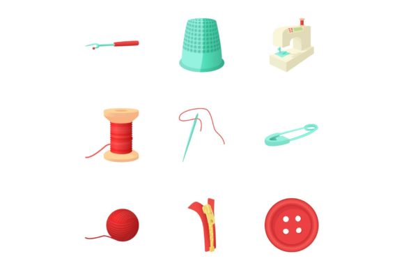Review: Embroidery Icons Set, Cartoon Style